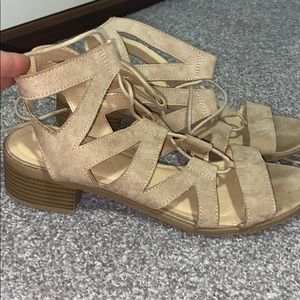 Nude tie up sandals used